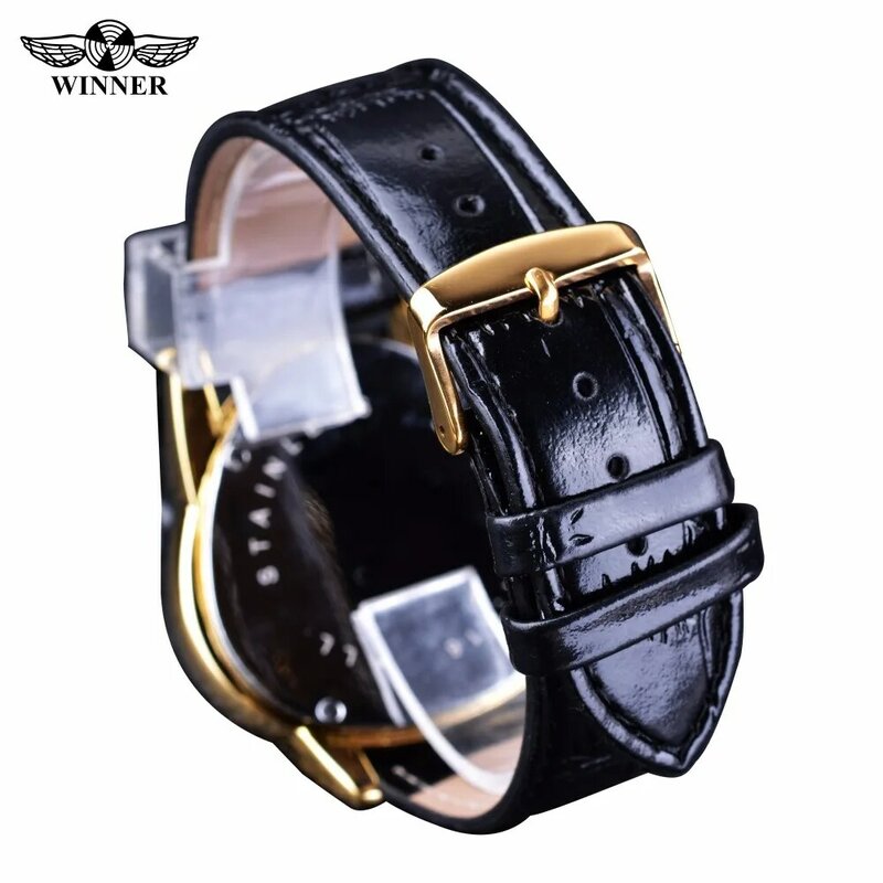Men Mechanical Watch Luxury Leather Band Triangle Design Automatic Mechanical Wristwatch Relogio Masculino Sports Watches