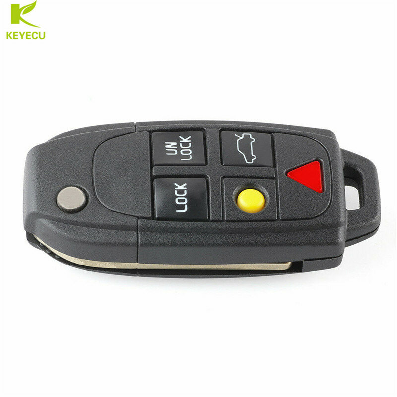 KEYECU Replacement New Uncut Flip Remote Key Shell Case Fob 5 Button for VOLVO S60 S80 V70 XC70 XC90
