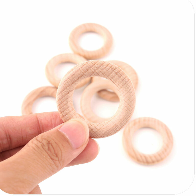 Bpa Free 5Pcs 40/54/70/80mm Beech Wooden Ring Baby Teether Teething Ring Round Ring DIY Pacifier Chain Bracelet Accessorie Toys