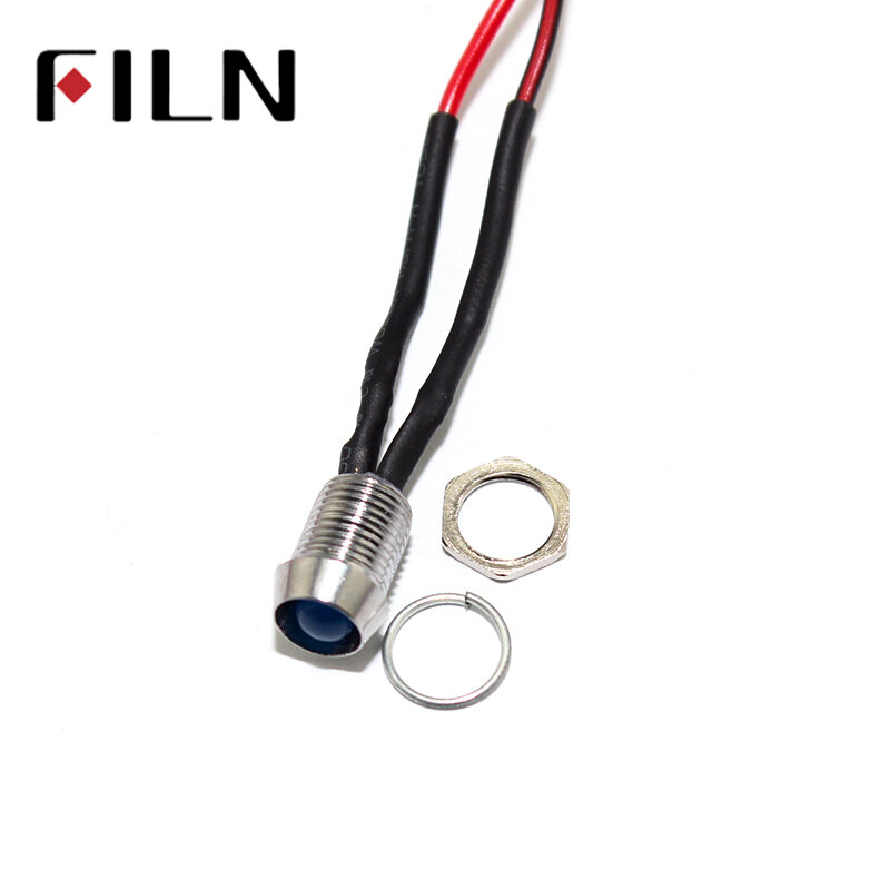 FILN LED 조명 파일럿 램프, 사전 배선 효과, 16cm 와이어 포함, 8mm 신호등 표시등, 5V, 12V, 24V