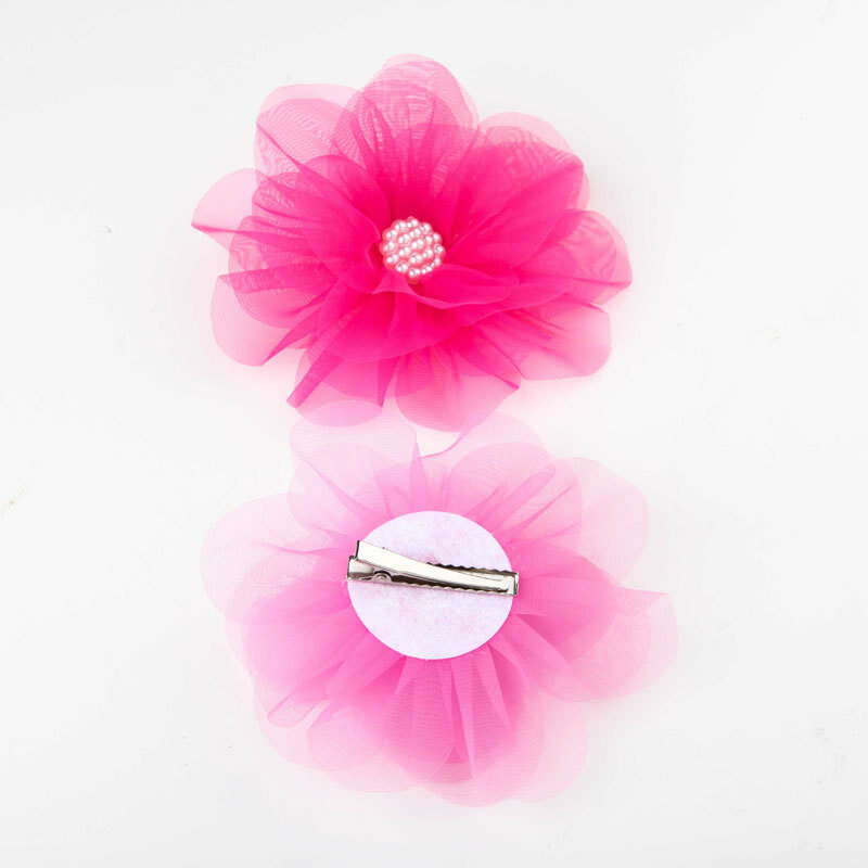 大輪の花のレースシフォンヘアクリップ高品質 6 色モスリン花ベビーグリップ女の子ヘアピンアクセサリー