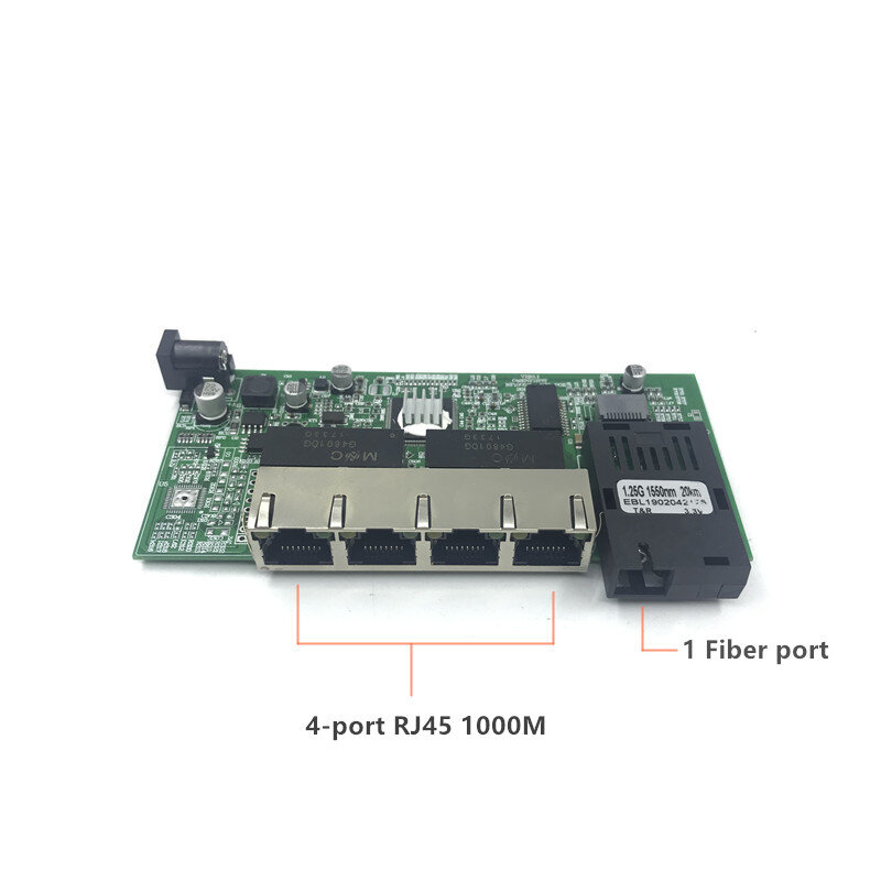 10/100/1000M Gigabit Ethernet Switch Optische Media Converter Single Mode 4 RJ45 Utp En 1 Sfp fiber Poort Board Pcb Moederbord