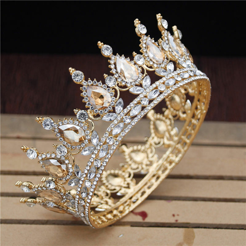 Vintage Royal Queen King Tiaras and Crowns for Women Princess Prom Wedding Tiaras Full Round Diadem Bridal Hair Accessories