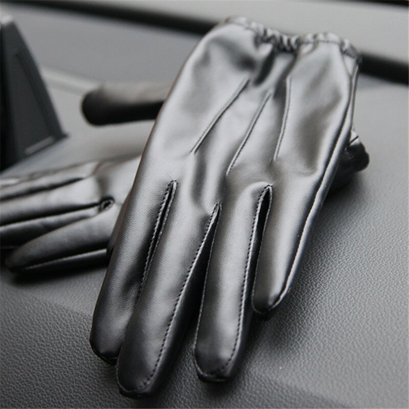 Long Keeper Fashion Black PU Leather Gloves Male Thin Style Driving Leather Men Gloves Non-Slip Full Fingers Palm Touchscreen