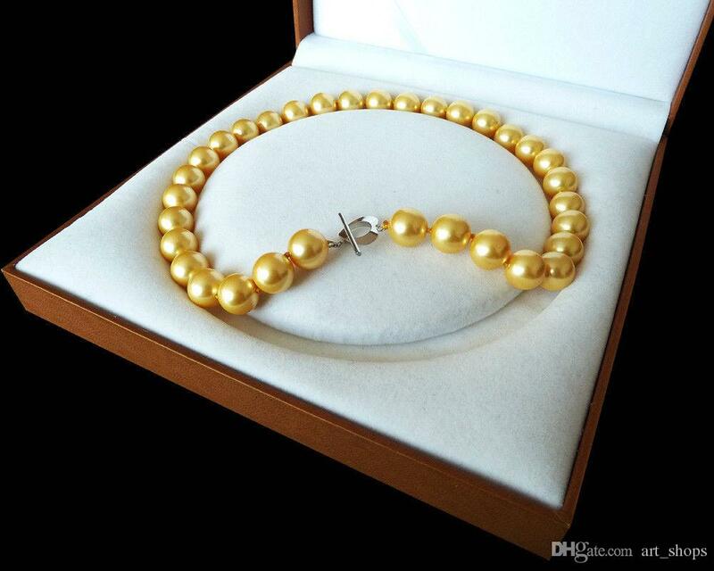 Hot selling natural 12mm gold yellow shell pearl fashion necklace