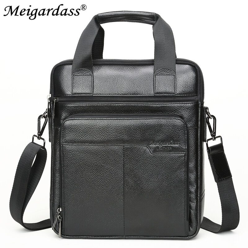Meigardass bolsa de laptop masculina de couro legítimo, bolsa casual de ombro para laptop e escritório, para homens