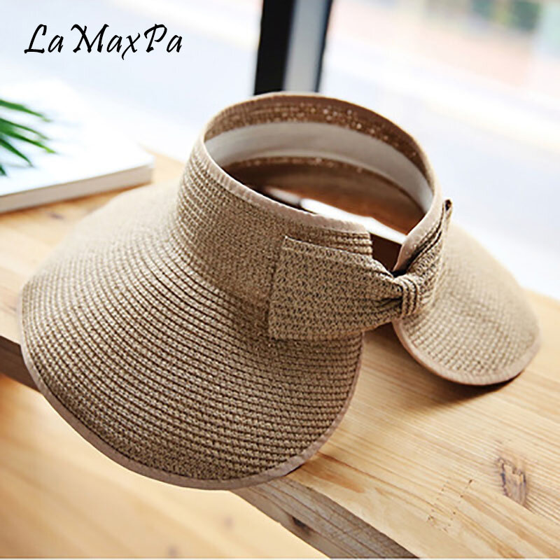LaMaxPa-Sombrero plegable con visera ancha para mujer, sombrero de paja con visera grande, protección UV, para playa, Verano