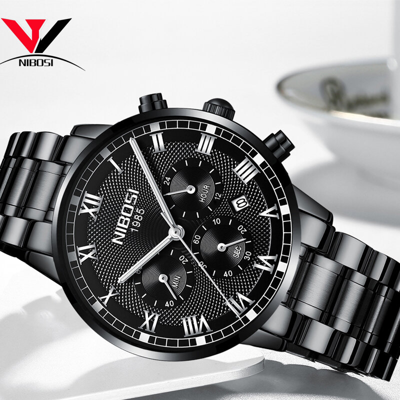 Relojes hombre 2018 nibosi relógios homem relógio resistente à água marca de luxo casual masculino relógio de pulso aço inoxidável completo saat