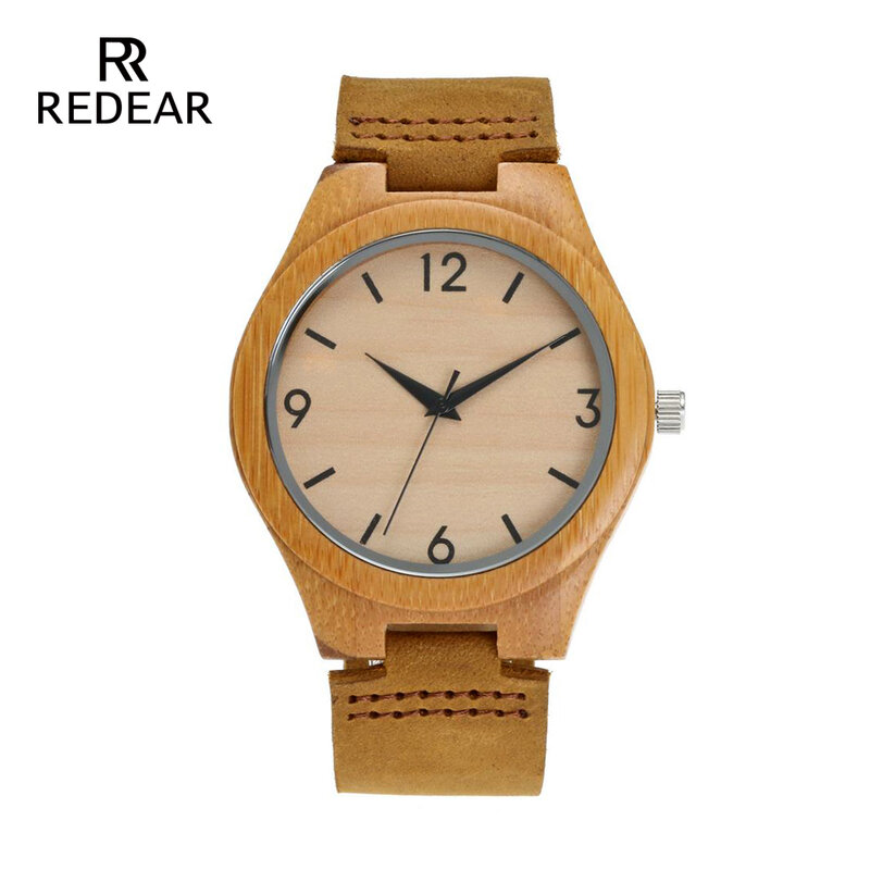 Darmowa wysyłka Bamboo zegarki z No Logo drewna przełącznik zegarek prawdziwe skórzane jasnobrązowy zegarki przez pakiet prezent