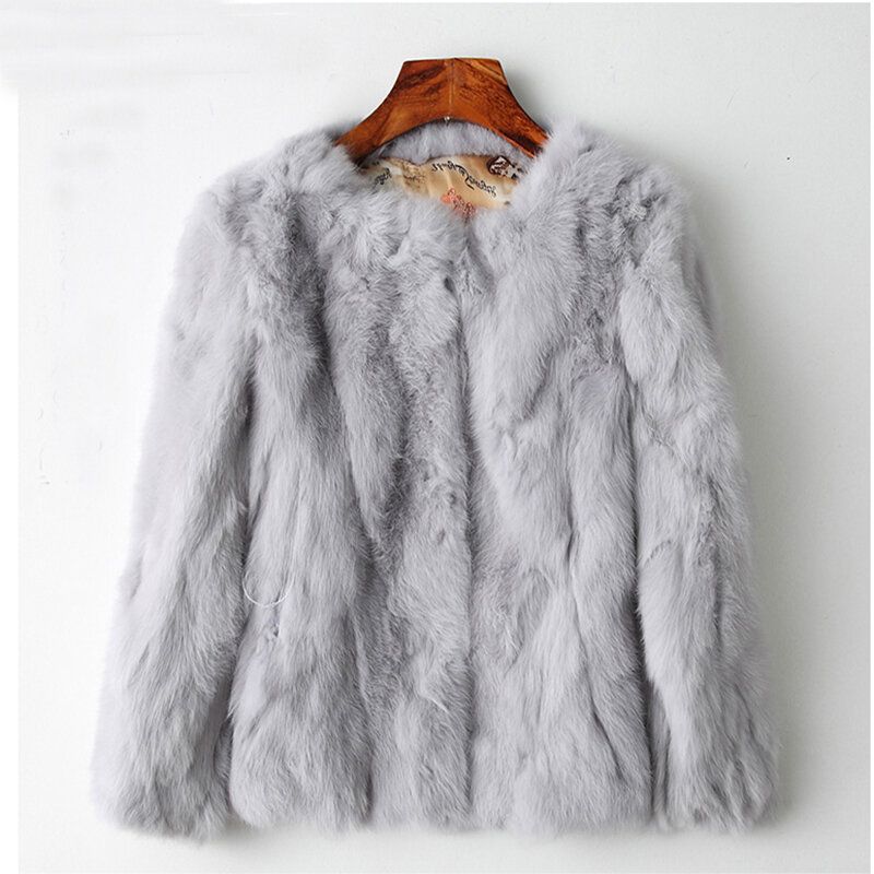 Jkp Vrouwen Real Rabbit Fur Coat Natuurlijke Rex Konijn Bontjas O-hals Mode Slanke Dunne Konijn Bontjas Volledige Pelt echt Bont