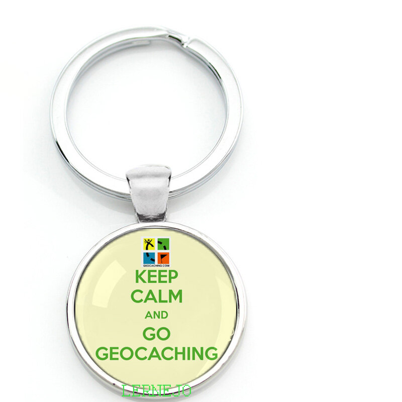 Insignia de actividad de Geocaching, llavero de etiqueta de viaje, logotipo de Geocaching gratuito, mantener la calma, camiseta de Geocaching