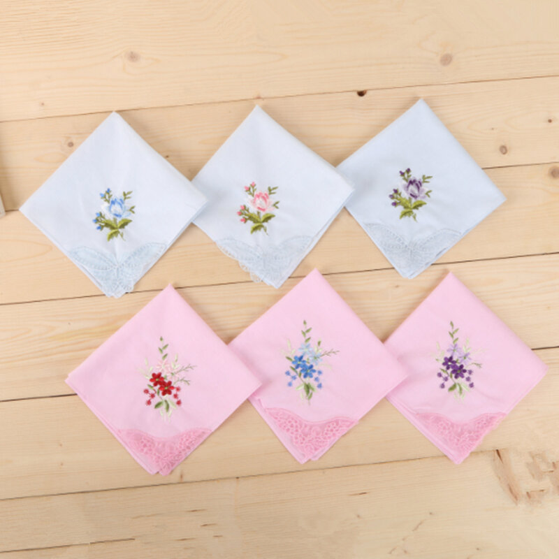 SHSEJA-Besticktes Taschentuch für Frauen, 100% Baumwolle, Spitzens tickerei, Handtuch, 12 Stück Lot