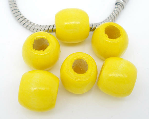 Free Shipping 100pcs Yellow Dyed Drum Wood Beads. Fits Charm Bracelet 11x12mm