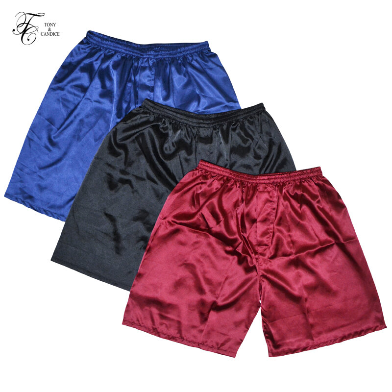Tony&Candice 3PCS/Lot Men's Satin Silk Boxers Pajama Short Trousers Shorts Combo Pack Underwear Pajamas For Men Sleep Bottoms