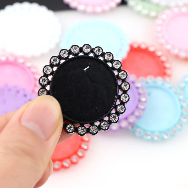 Mix Color 20pcs 20mm Round Resin Button Flatback Base Setting Blank with crystal Rhinestones DIY Jewellery