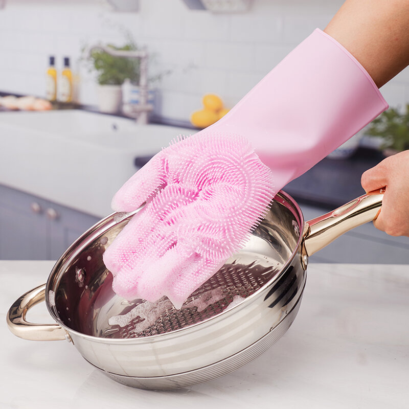 1 Pair Magic Silicone Dish Washing Scrubber Cleaning Gloves Rubber Gloves Heat Resistant Household Kitchen Silicone Gloves