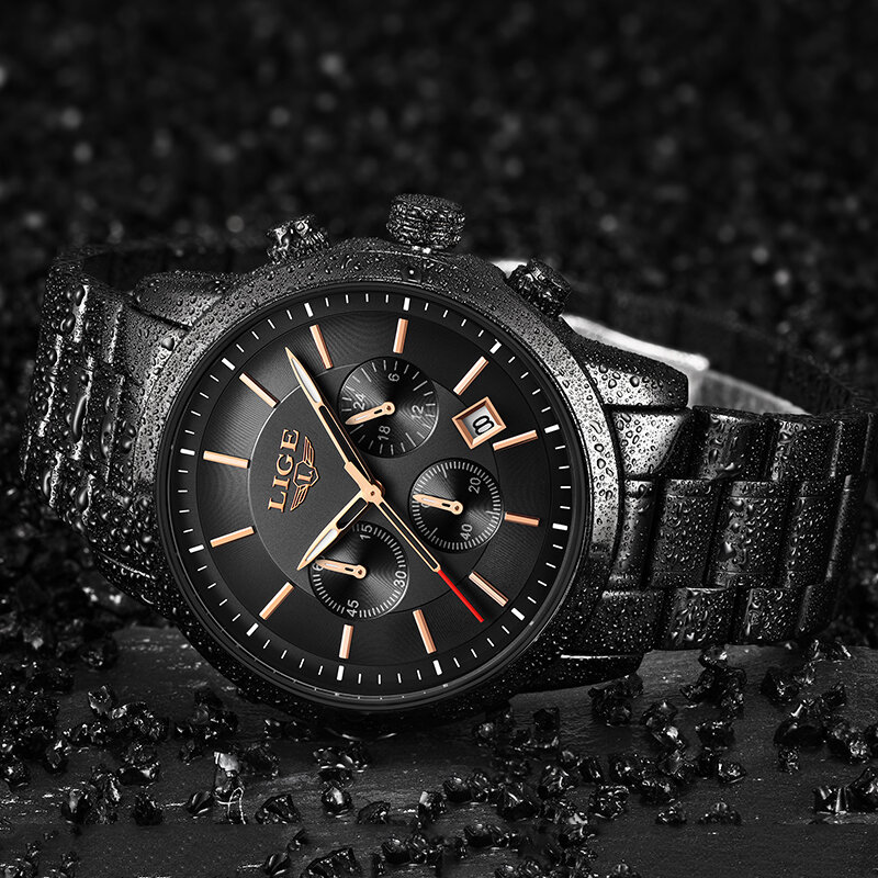 LIGE sport Watch Analog Quartz Watches Men Top Brand Luxury Mens Watches Stainless Steel Waterproof Wristwatch Relogio Masculino