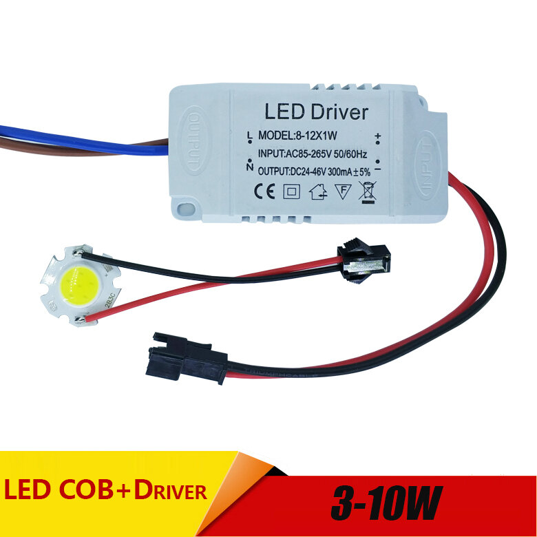 COB LED + alimentation pilote, 3W 5W 7W 10W, éclairage à courant constant intégré, sortie 85-265V, transformateur 300ma, bricolage, haute luminosité