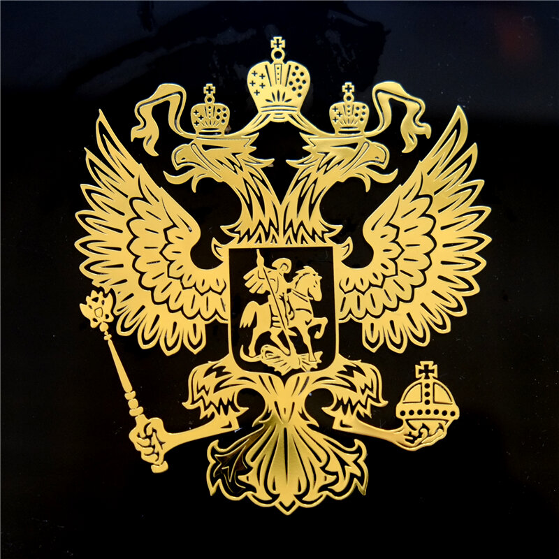 Tiga Ratel MT-001 7.95*9.2Cm Lambang Rusia Nikel Logam Stiker Decal Federasi Rusia Mobil Stiker untuk Laptop