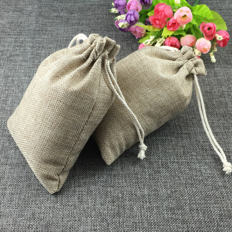 15x20cm Fashion Natural Gifts Jute Bag Cotton Thread Drawstring Bags Jewelry Packaging Display For Wedding/Party/Birthday Pouch