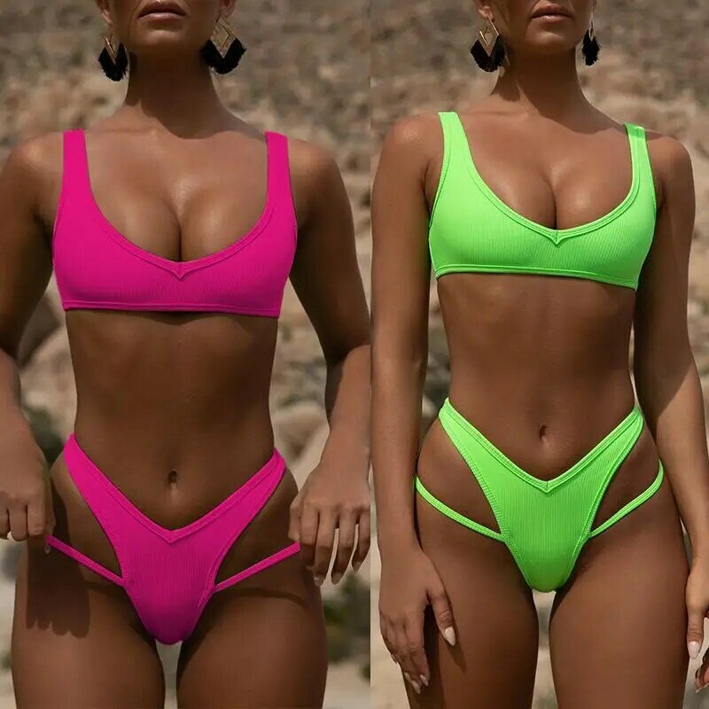 Mossha Sexy neon bikinis 2019 mujer bathers Push up swimwear women Bandeau bikini set swimsuit female Bathing suit beachwear New