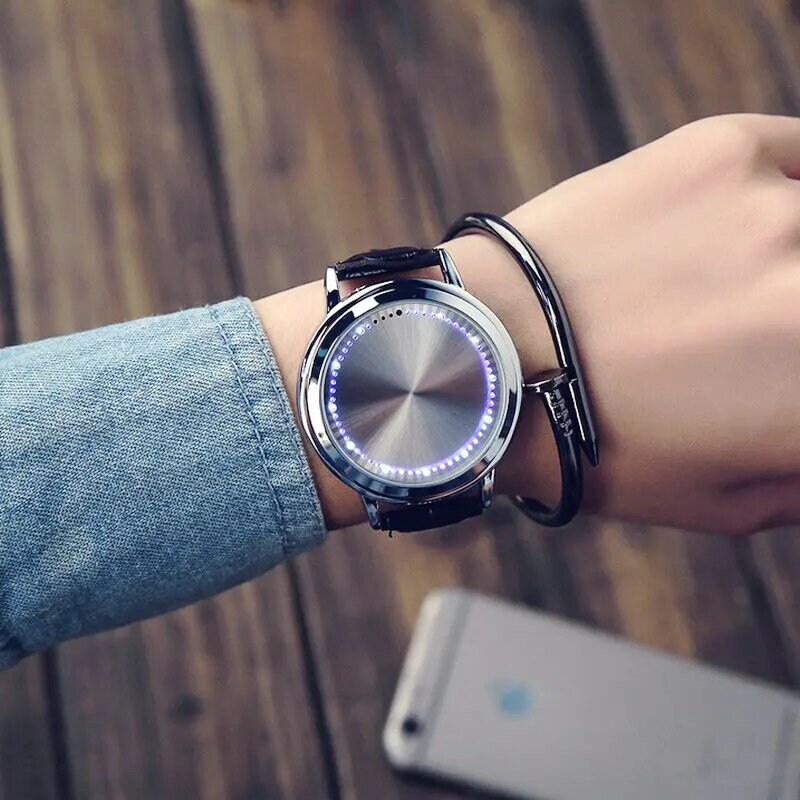 Modny kreatywny moda LED prosty inteligentny zegarek z ekranem dotykowym elektroniczny zegarek męski i samica para