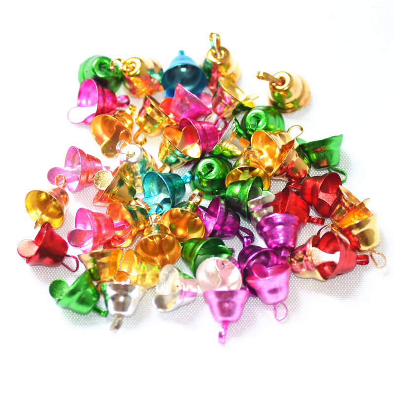 Petites cloches de noël de couleurs mélangées, cloche de décoration pour fête de noël, 50 pièces, 8mm x 6mm