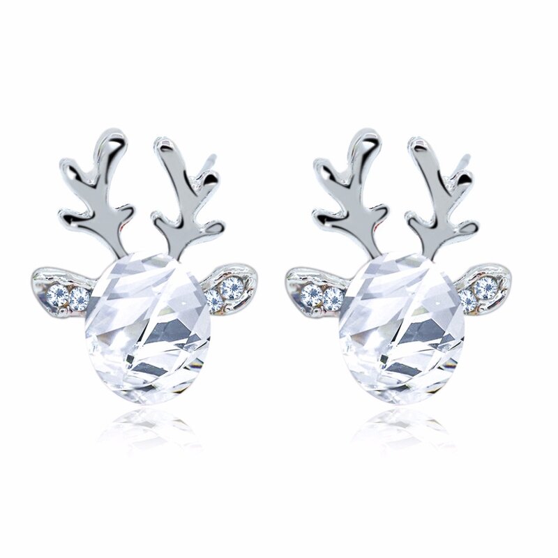 Octbyna Hot Sale Fashion Elegant Christmas Crystal Deer Earrings Sparkling Rhinestone Ear Stud For Women Girls Jewelry