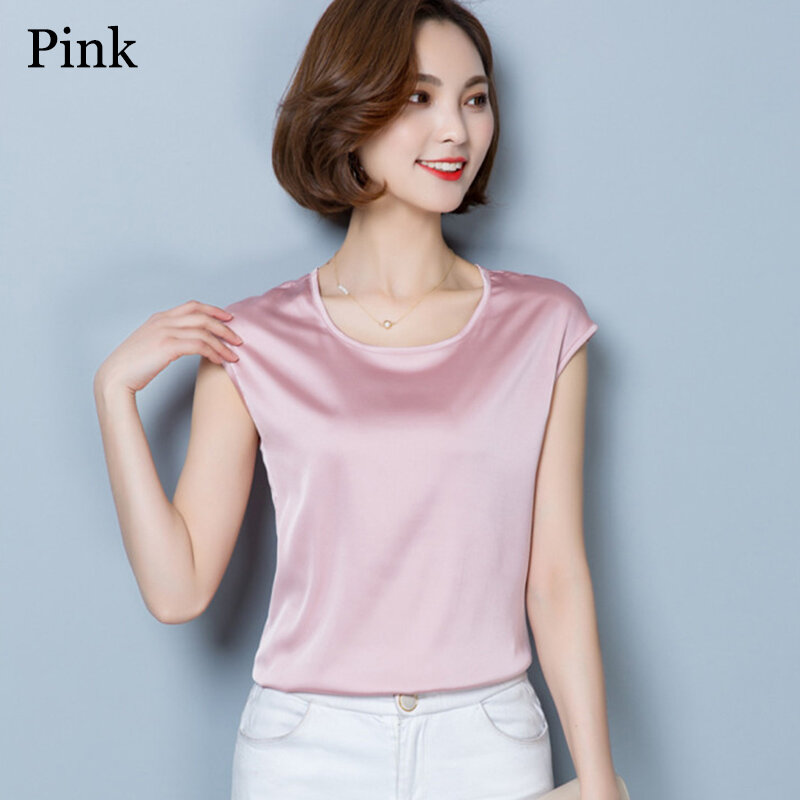 VogorSean женская блузка летняя 2019 Модная шелковая шифоновая блузка без рукавов Свободная Женская блузка белая/Розовая/топы