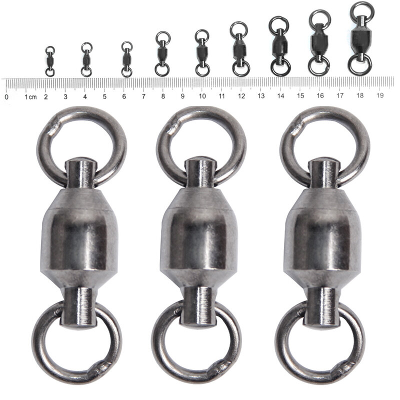 Easy Catch 20pcs Ball Bearing Barrel Fishing Rolling Swivel Connector Solid Ring Fishing Line Hook Connector Size 1-9