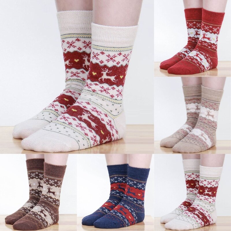 1 пара, зимние женские носки, теплые шерстяные рождественские носки до середины икры, удобный подарок