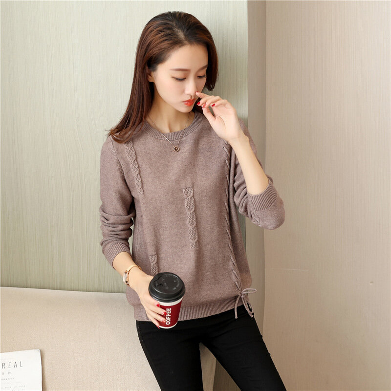 Girls Long Sleeve Sweaters Knitted Coat Round Collar  Loose Coat Knitting Wear Pullover Clothes Womens Sweaters B9699