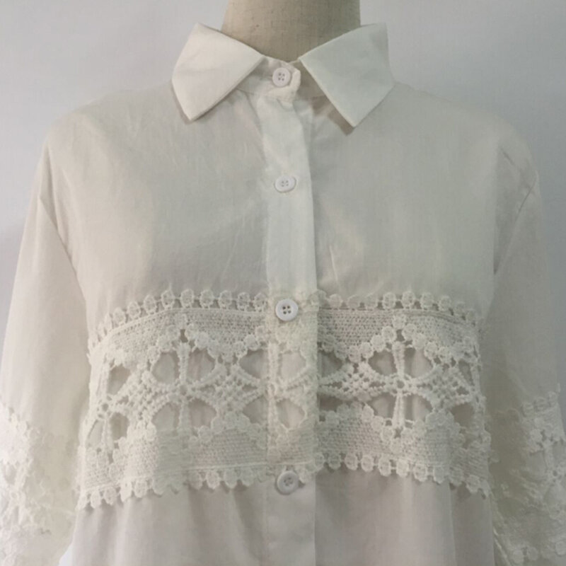 Blusa holgada informal de manga larga para mujer, camisa Vintage de encaje, color blanco, talla grande 4XL, AB318, novedad de otoño, 2017
