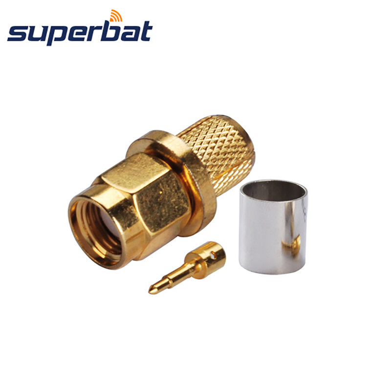 Superbat SMA Male Crimp Straight 50 Ohm RF Coaxial Connector for 50-5 Cable Goldplated