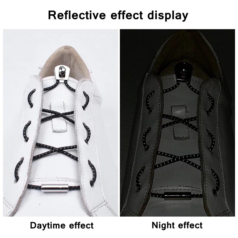 Cadarços elásticos refletivos, cadarços sem nó para sapatos, para crianças e adultos, cadarços rápidos para sapatos redondos, chaussure, 1 par