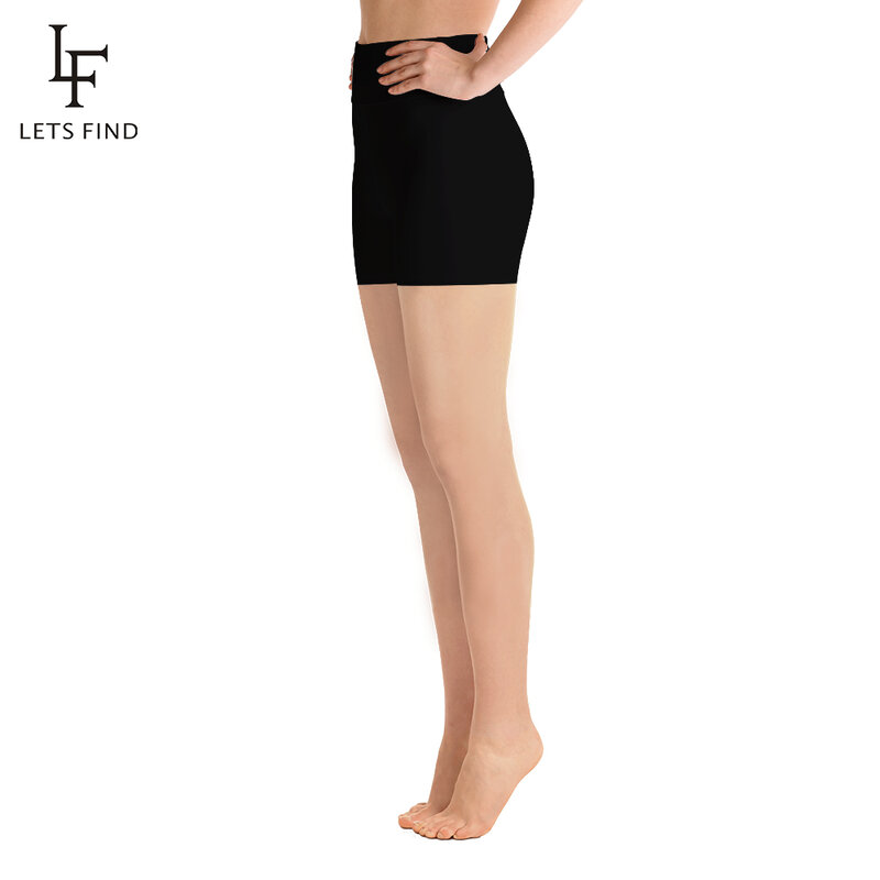 LETSFIND ใหม่ผู้หญิงสูงเอวสั้น Leggings สีดำนุ่มสบายกางเกง
