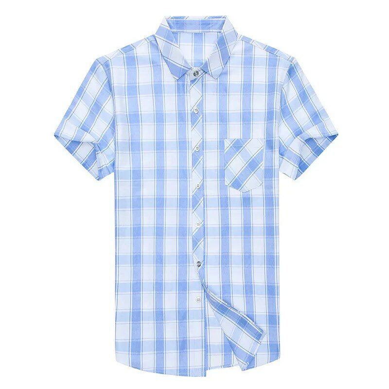 Verão de Manga Curta dos homens da Marca Camisa Xadrez Turn-down Collar Camisas Formais Para Homens Roupas Casuais Vestido de Camisa masculina sociais