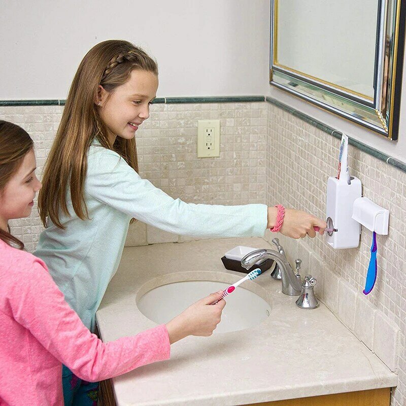 GOALONE-soporte para cepillo de dientes, exprimidor automático de pasta de dientes, manos libres con montaje en pared, Juego de 2 unidades para Baño