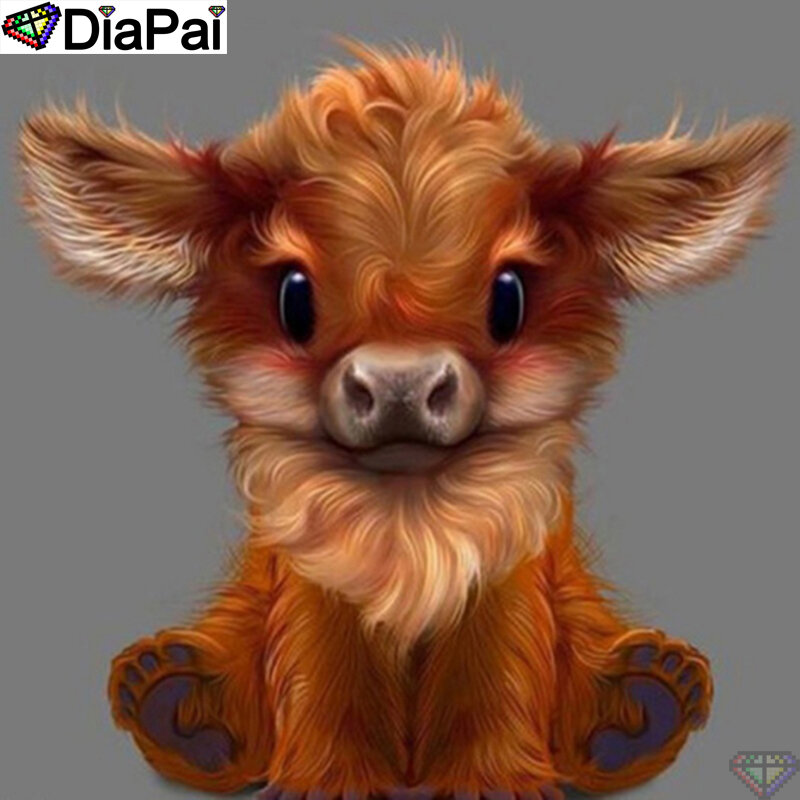 DiaPai 5D DIY เพชรภาพวาด 100% เต็มรูปแบบ/เจาะรอบ "สัตว์วัว" เพชรเย็บปักถักร้อยข้าม Stitch 3D decor A21514