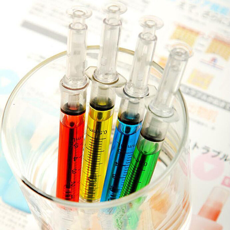 1pc Creative Novelty Realistic Syringe Pen Detail Ball Shape Cute Stationery Pens Bullet 5mm Children Gift Prizes Ballpoint Pen