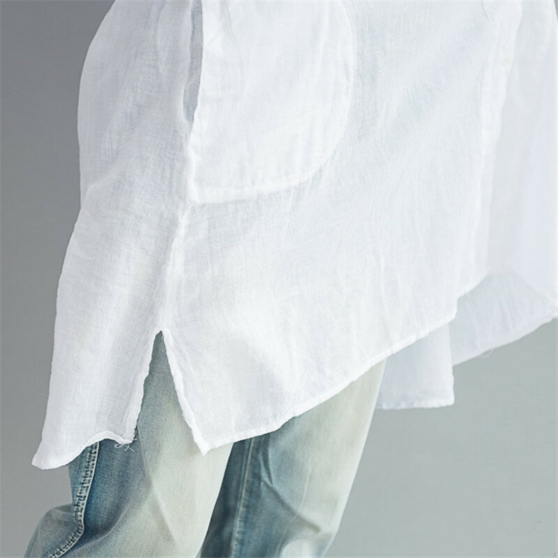 Женская блузка Sanishroly, из хлопка и льна, с V-образным вырезом, повседневная, свободная, длинная, для весны и осени, S012