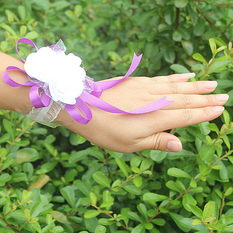 PE ยอดนิยมดอกไม้ Corsage งานแต่งงานสายรัดข้อมือ Boutonniere Custom Made สีขาว3 Rose Ribbon ดอกไม้ข้อมือ SW003