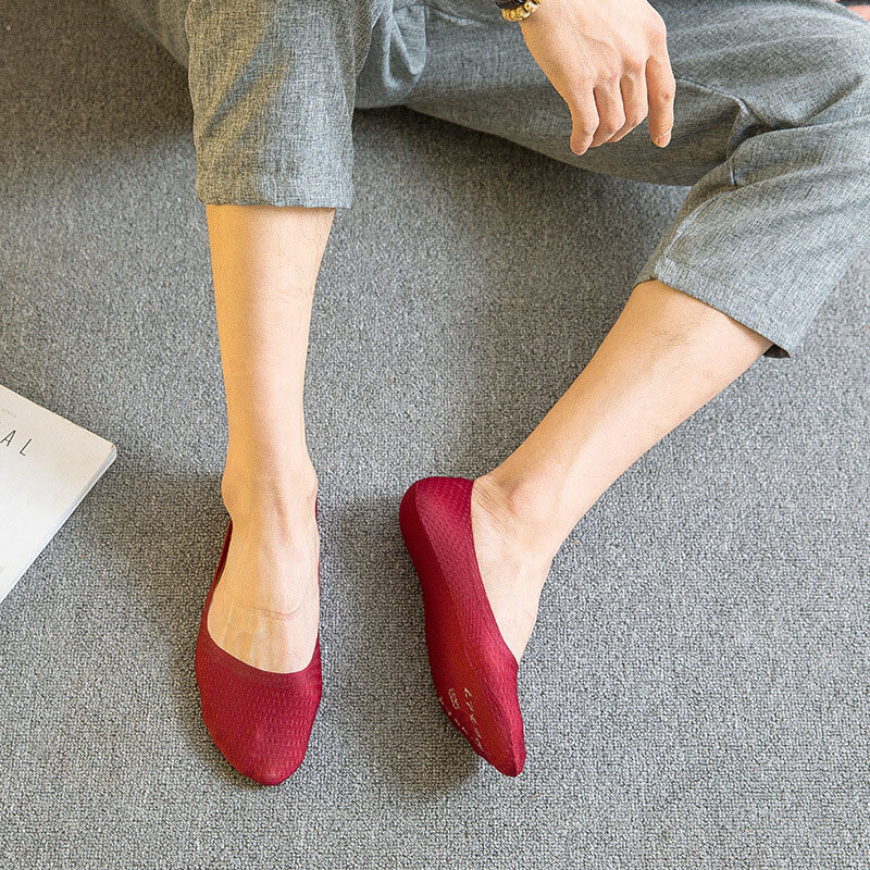 Носки мужские летние тонкие сетчатые, хлопковые японские невидимые носки с закрытым носиком, Нескользящие бесшовные из силикона, 5 пар