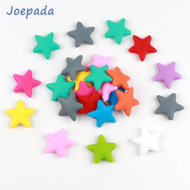 Joepada 5Pcs Star Silicone Beads Baby Teether Star Shape Baby Teething Loose Beads  for Making Baby Teething Pacifier Chain