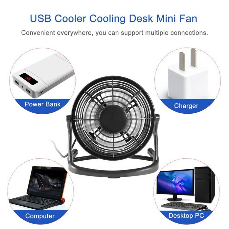 Portable USB Mini Fans Small Desk 4 Blades Cooler Cooling Fan DC 5V Operation Super Mute Silent PC Laptop Notebook