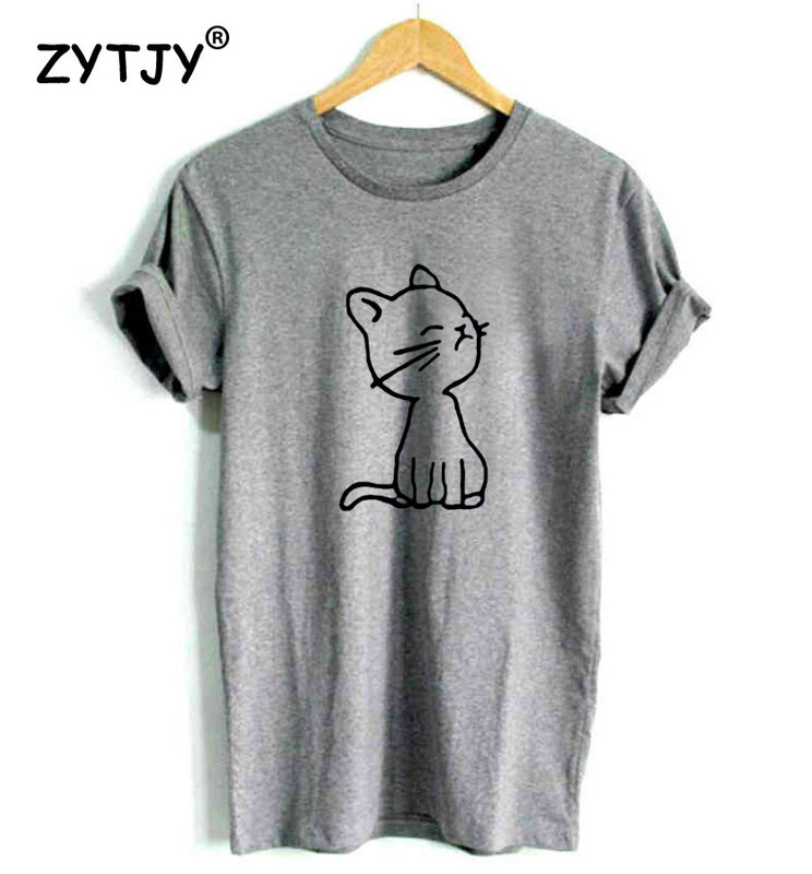Camiseta de algodão com estampa de gato pequeno, camiseta engraçada feminina, camiseta top, hipster, drop shipping
