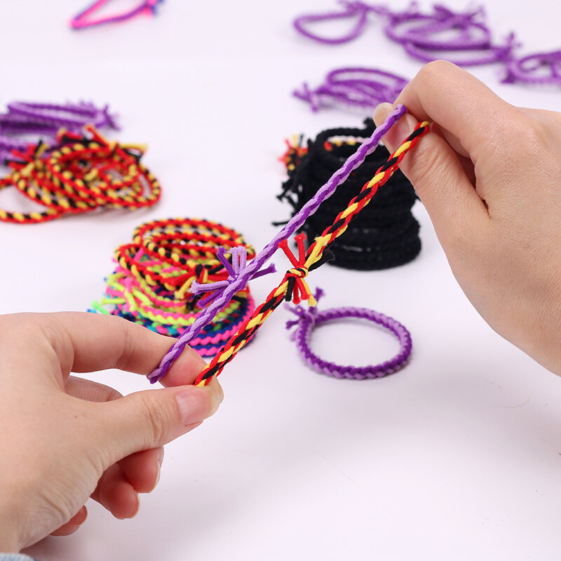 Bandas elásticas coloridas tejidas a mano para el cabello para niños, diadema de goma para niños, accesorios para el cabello, dijes para niñas, corbata de goma, 10 uds.