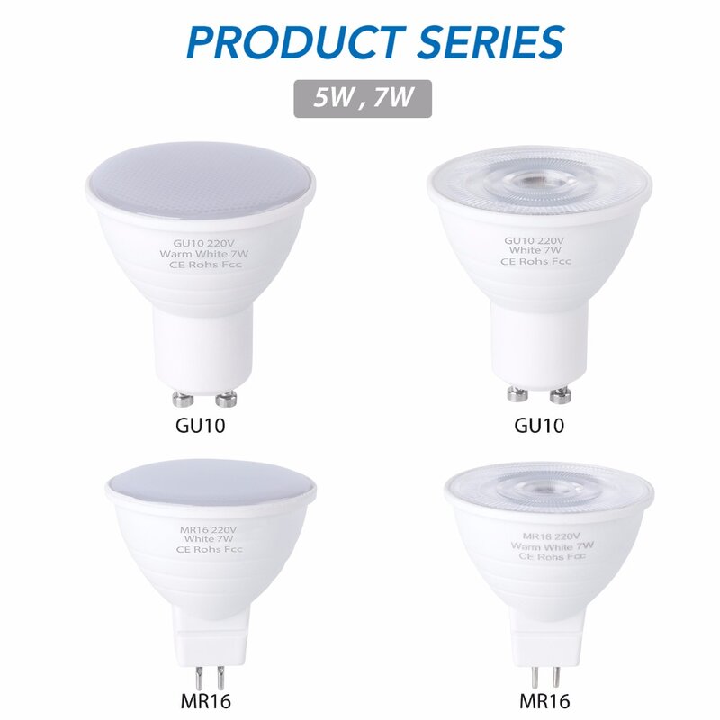 Ampoule LED épis de maïs GU10, projecteur MR16 220V E27 Focos Ampoule LED E14 5W 7W lampe GU10 GU5.3 Spot économie d'énergie 10 pièces