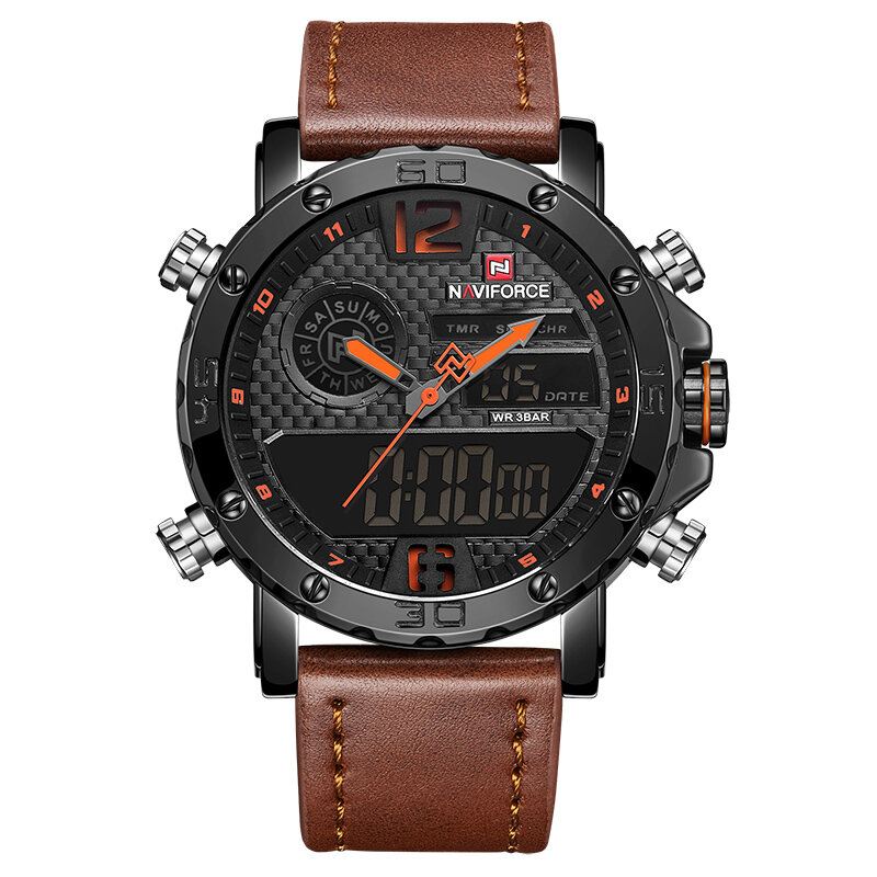 Для мужчин s часы лучший бренд класса люкс для мужчин кожа спортивные часы NAVIFORCE для Светодиодный мужчин кварцевые светодиодный цифровые ча...