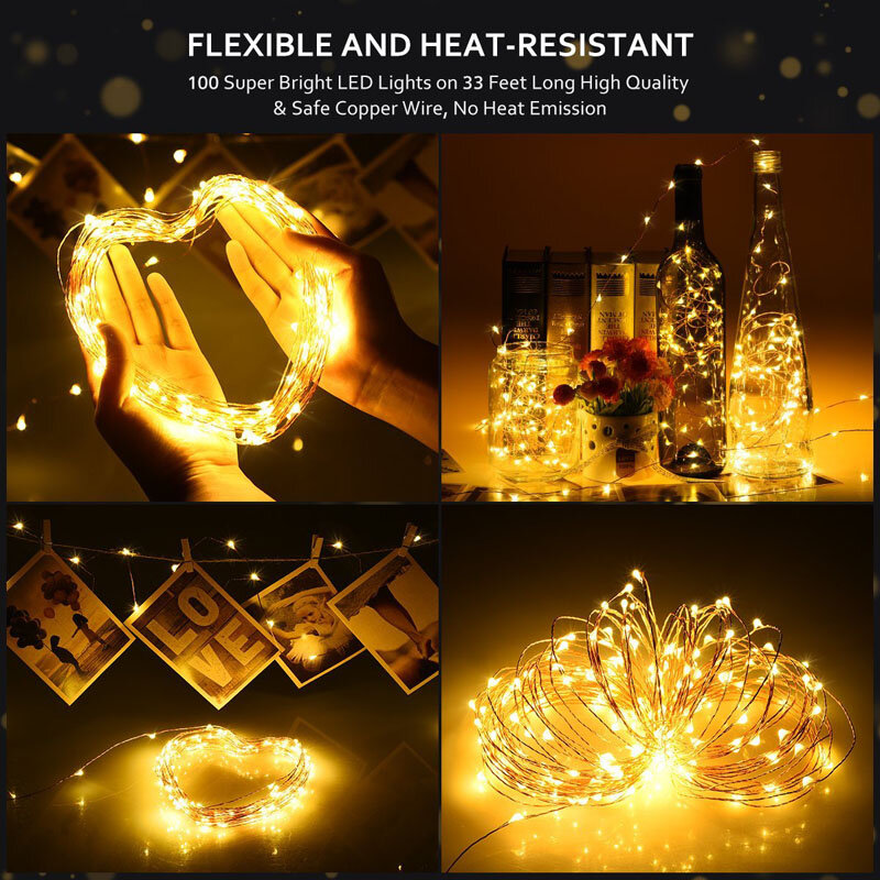 LED String light Cooper Wire USB Fairy Warm white Garland Home Christmas Wedding Party Decoration Powered by Battery 2Pcs/lot